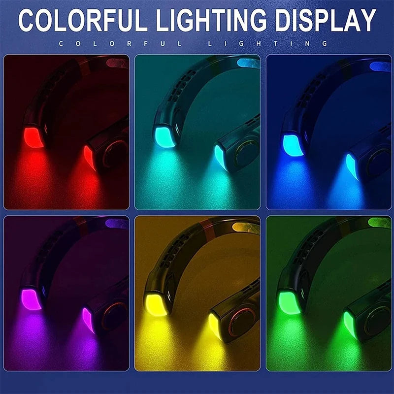 New Hanging Neck Fan Ice Magnet Cooler Digital Display Rechargeable Air Conditioner Neck Ventilator With Colorful Light