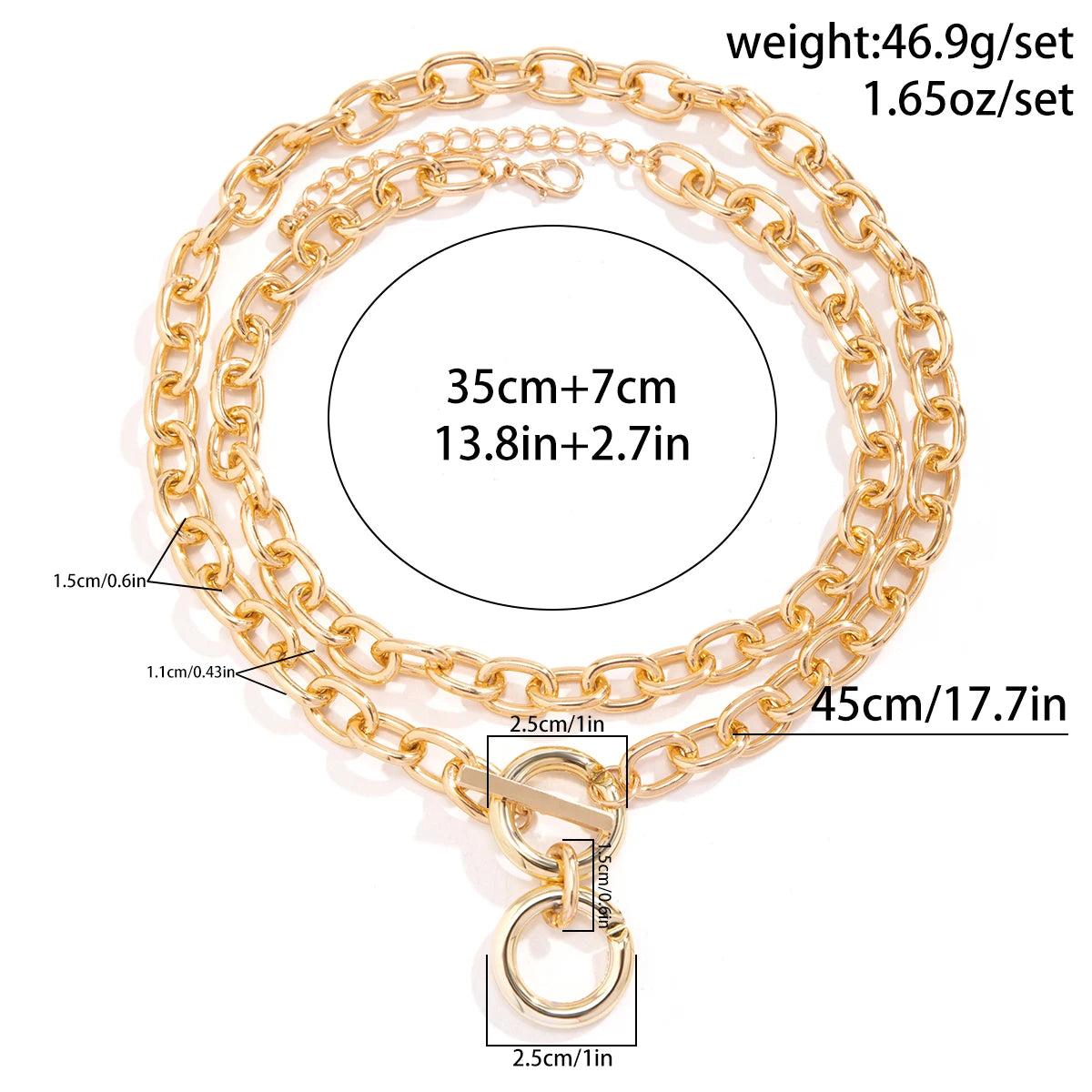 Exaggerated Chunky Link Chain Choker for Women Big Ring OT-clasp Pendant Necklace