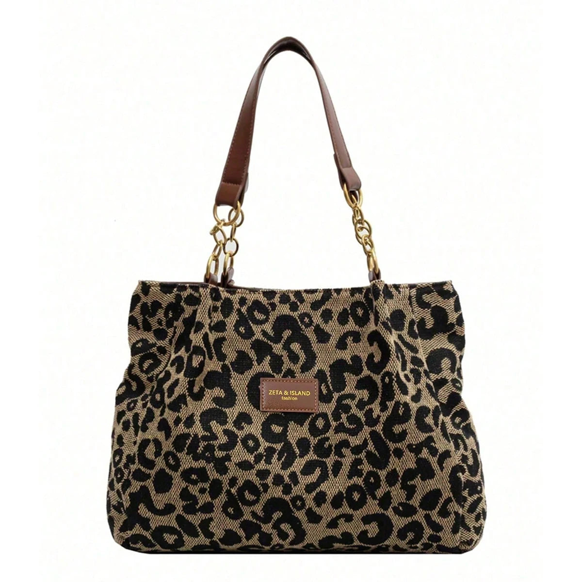 Fashionable contrasting leopard print design women's shoulder bag, retro and versatile popular large-capacity bag