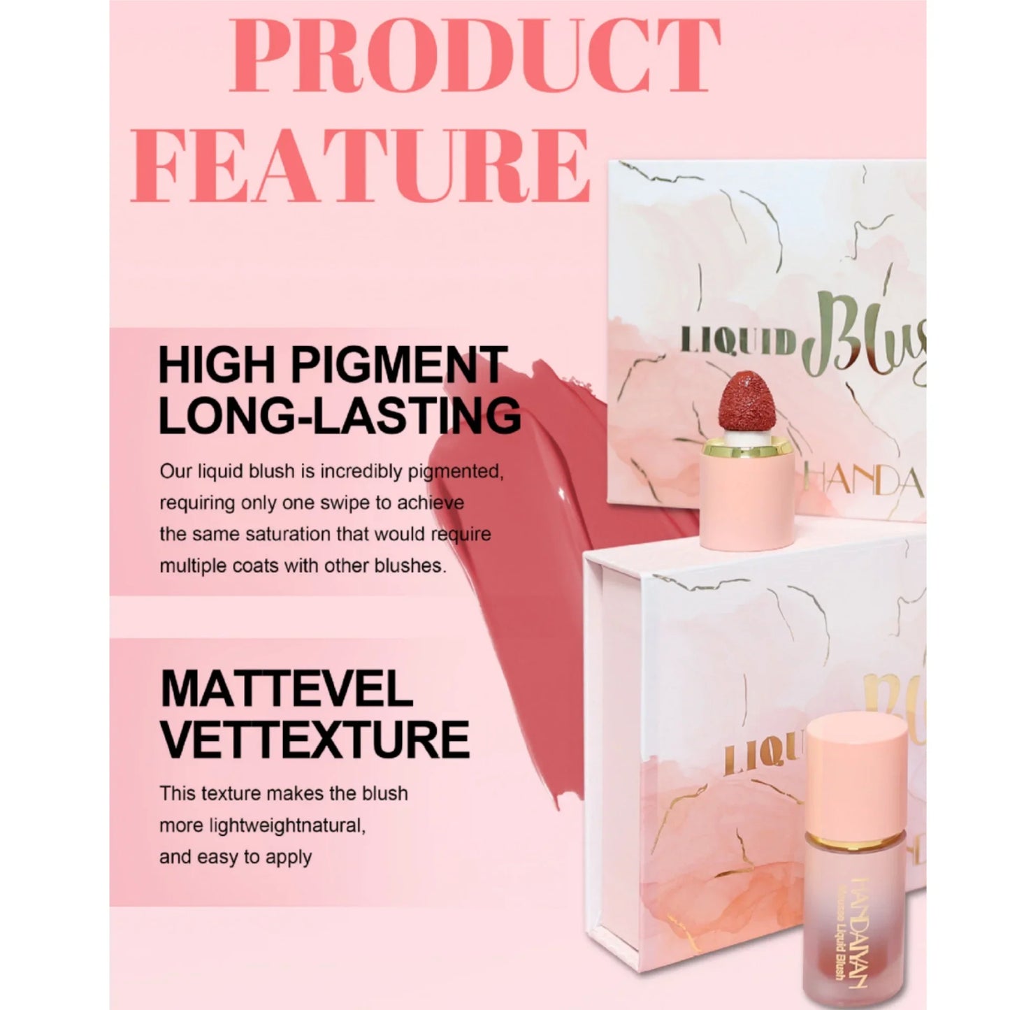 Liquid Blush Set with Sponge Tip Easy to Wear High Pigment Long Lasting Makeup Blusher For Cheek And Lip Gift Box Kit