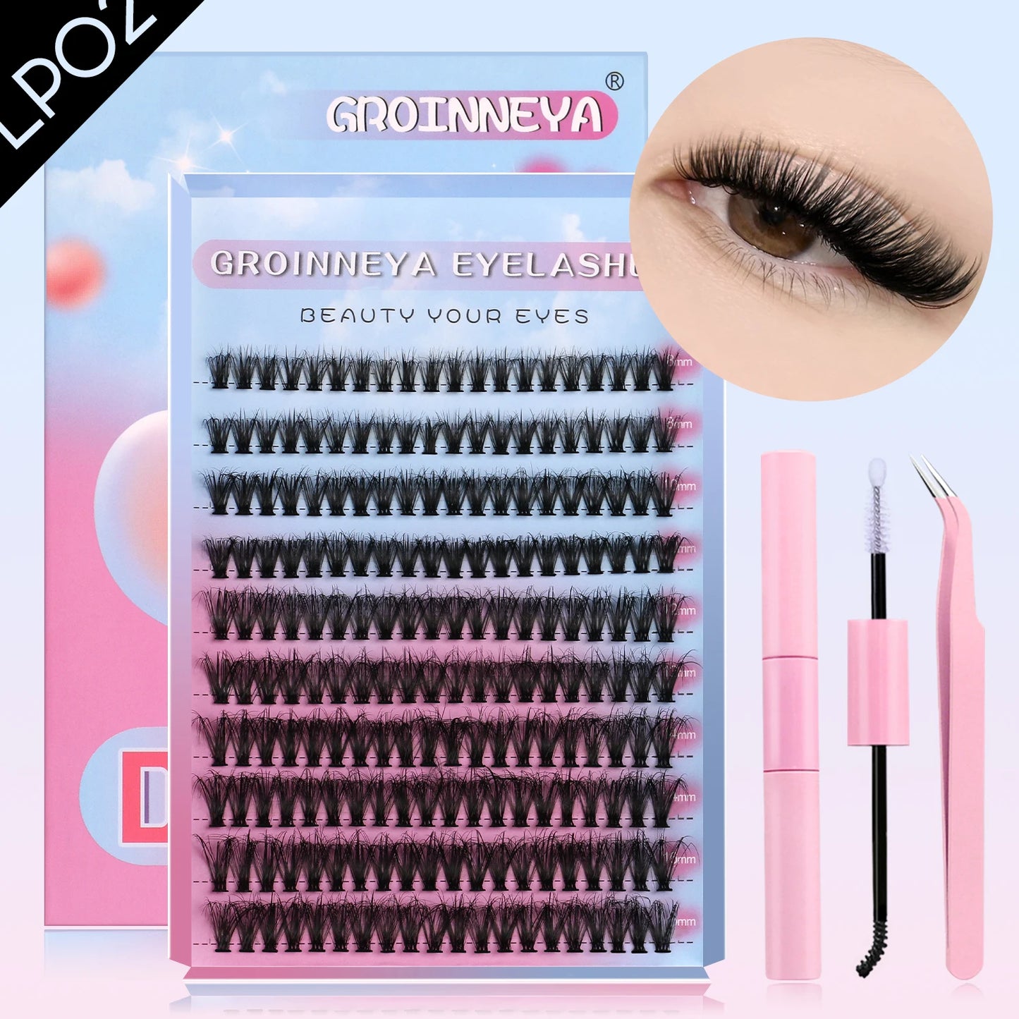 DIY Lash Clusters Set Mixed Tray Lashes Kit Fluffy Individual Lashes Extension with Lash Bond and Seal At Home Makeup