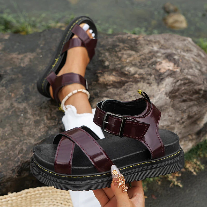 Open Toe Flatform Wedges Shoes Woman Summer Beach Sandals Sexy Women Plus Size 42 PU Leather Sandalias platform sandals