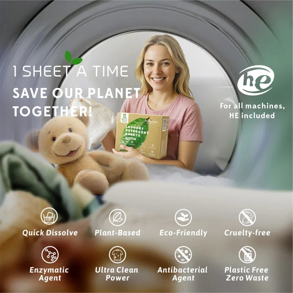 Detergents Sheets Laundry Detergent Tablets Eco-Friendly Laundry powder replacement 36 Sheets Liquidless Detergent sheets