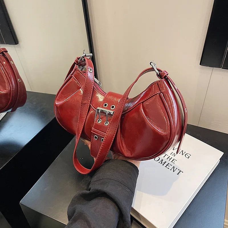 Leather Crossbody Bag for Women Clutch Purse with Adjustable Strap Hobo Bag Buckle Underarm Purse for Travel Work Shopping