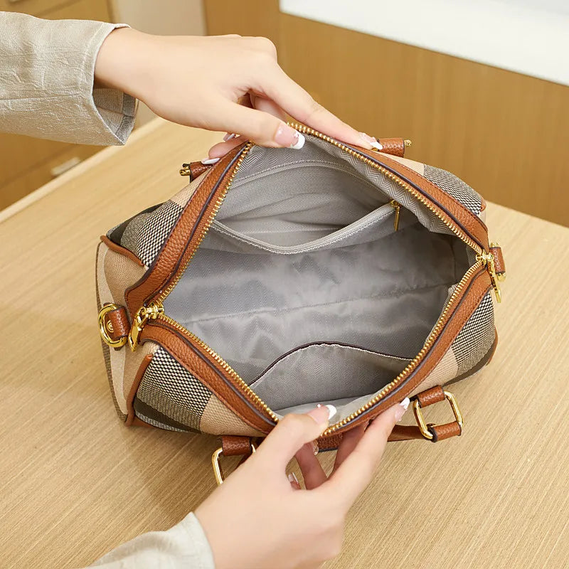 High Quality Women Satchel Purses and Handbags Vegan Leather Boston Barrel Bag Top Handle Shoulder Purse with Crossbody Strap