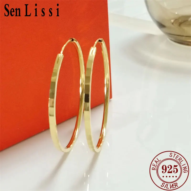 New Fashion18K Gold Plated Hoop Earrings For Women 925 Sterling Silver 2.0mm Fashion Earring 3/4/5/6CM