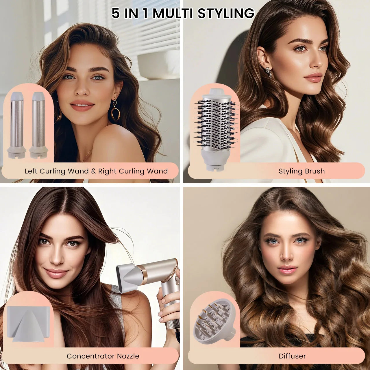 5-in-1 High-Speed Hair Dryer Brush – 38000 RPM Blow Dryer, Auto-Wrap Curlers, Fast Drying Ionic Hot Air Brush Styler & Volumizer