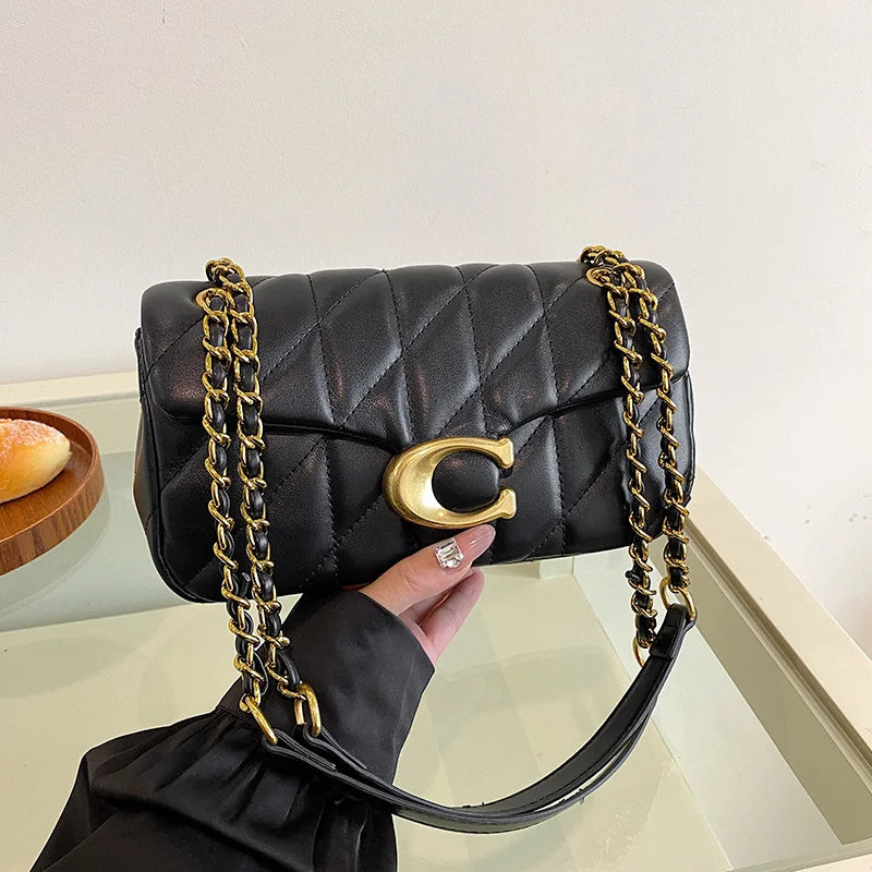 Women's Bag Lingge Embroidery Thread Chain Bag Small Fragrant Style High Quality Mouth Single Shoulder Crossbody Bag