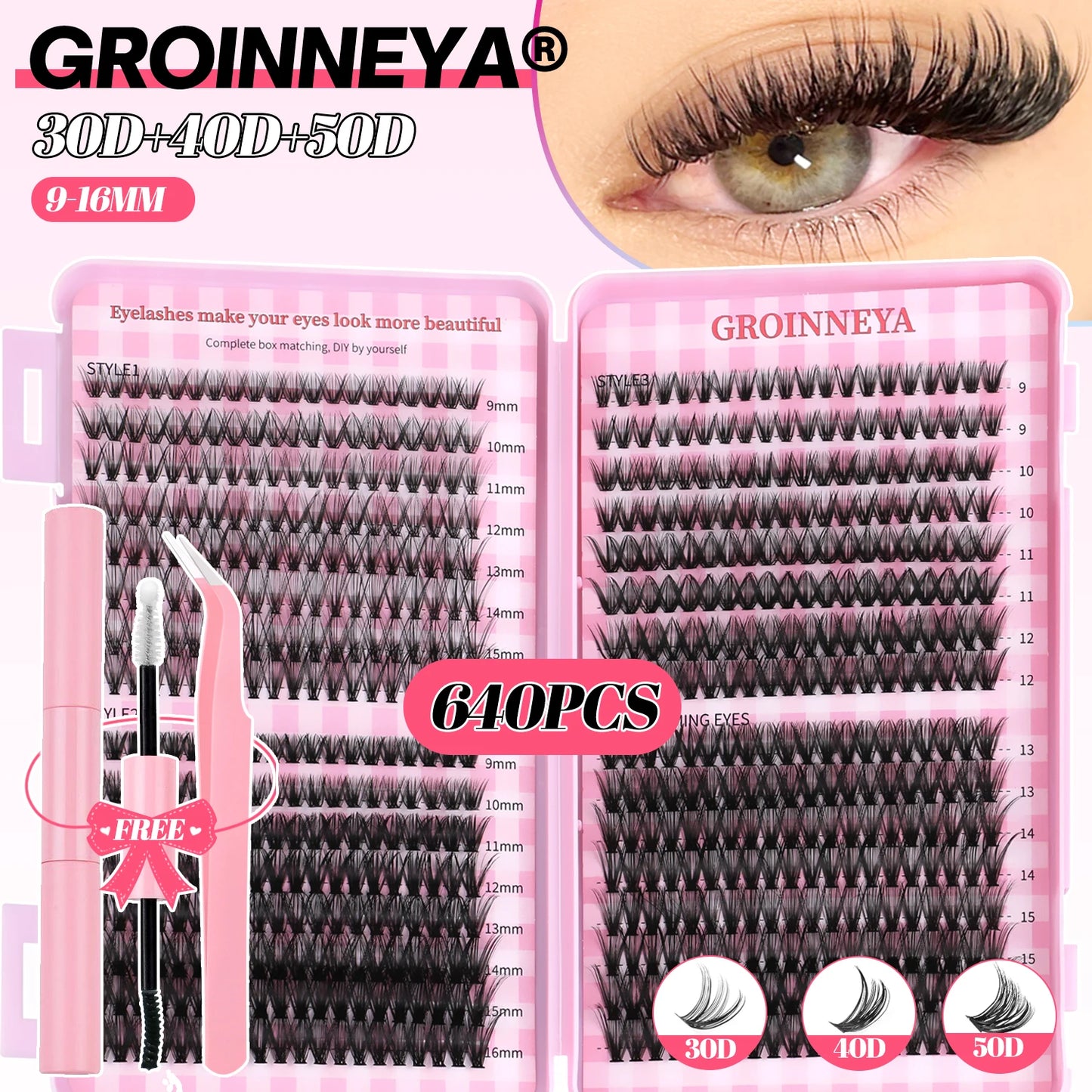DIY Lash Clusters Set Mixed Tray Lashes Kit Fluffy Individual Lashes Extension with Lash Bond and Seal At Home Makeup