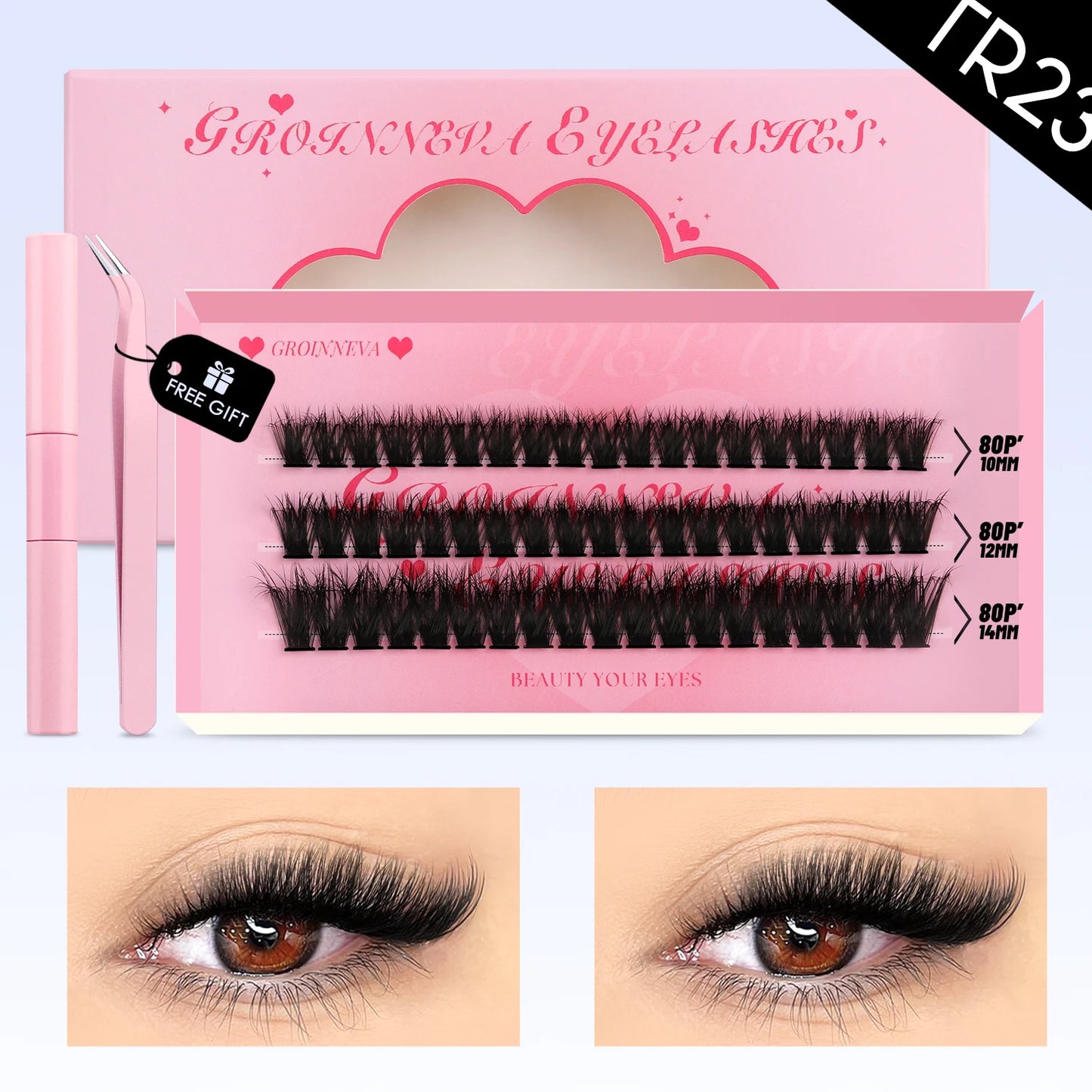 DIY Lash Clusters Set Mixed Tray Lashes Kit Fluffy Individual Lashes Extension with Lash Bond and Seal At Home Makeup