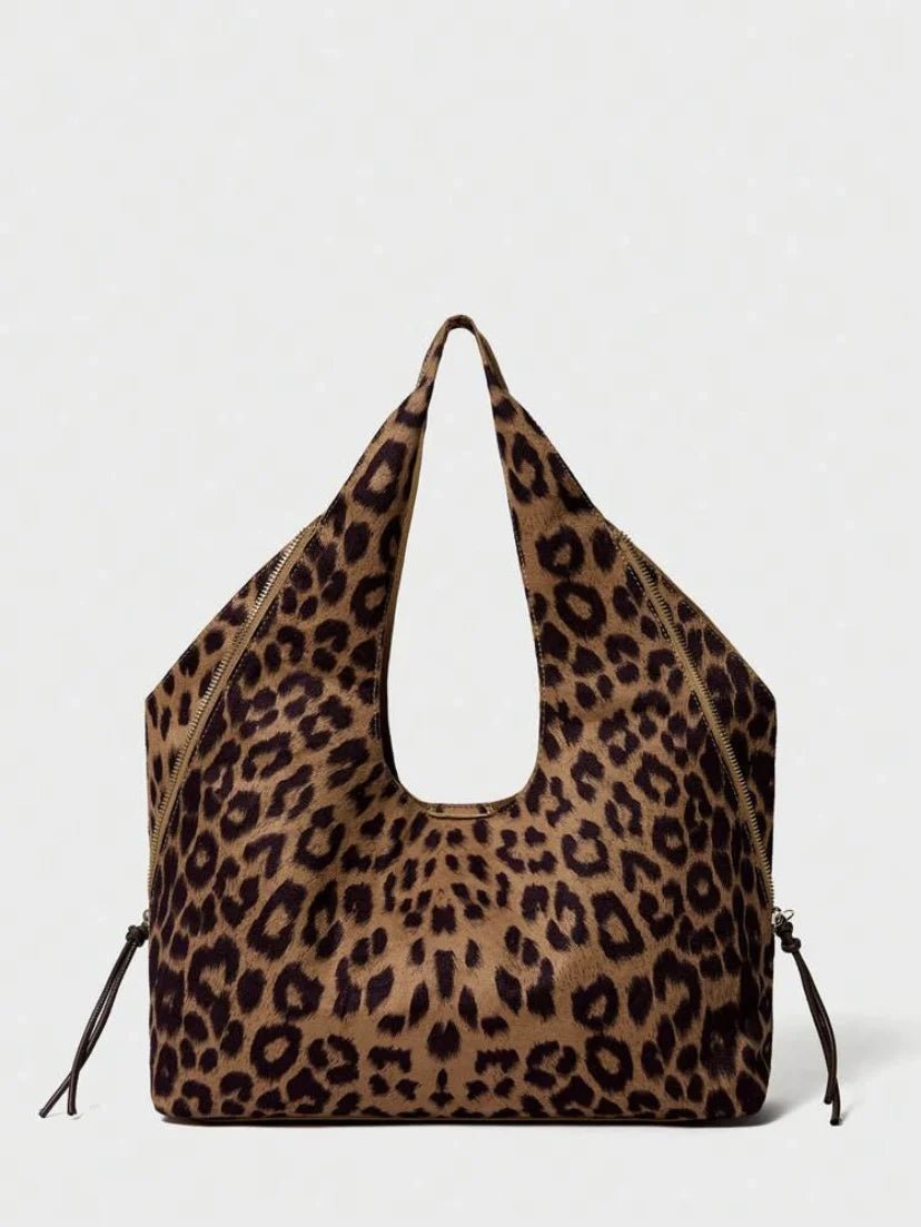 Women's Simple Fashion Casual Tote Bag, Cow Print Shoulder Bag, Spacious Designer Satchel,Leopard Print Handbag for Everyday Use
