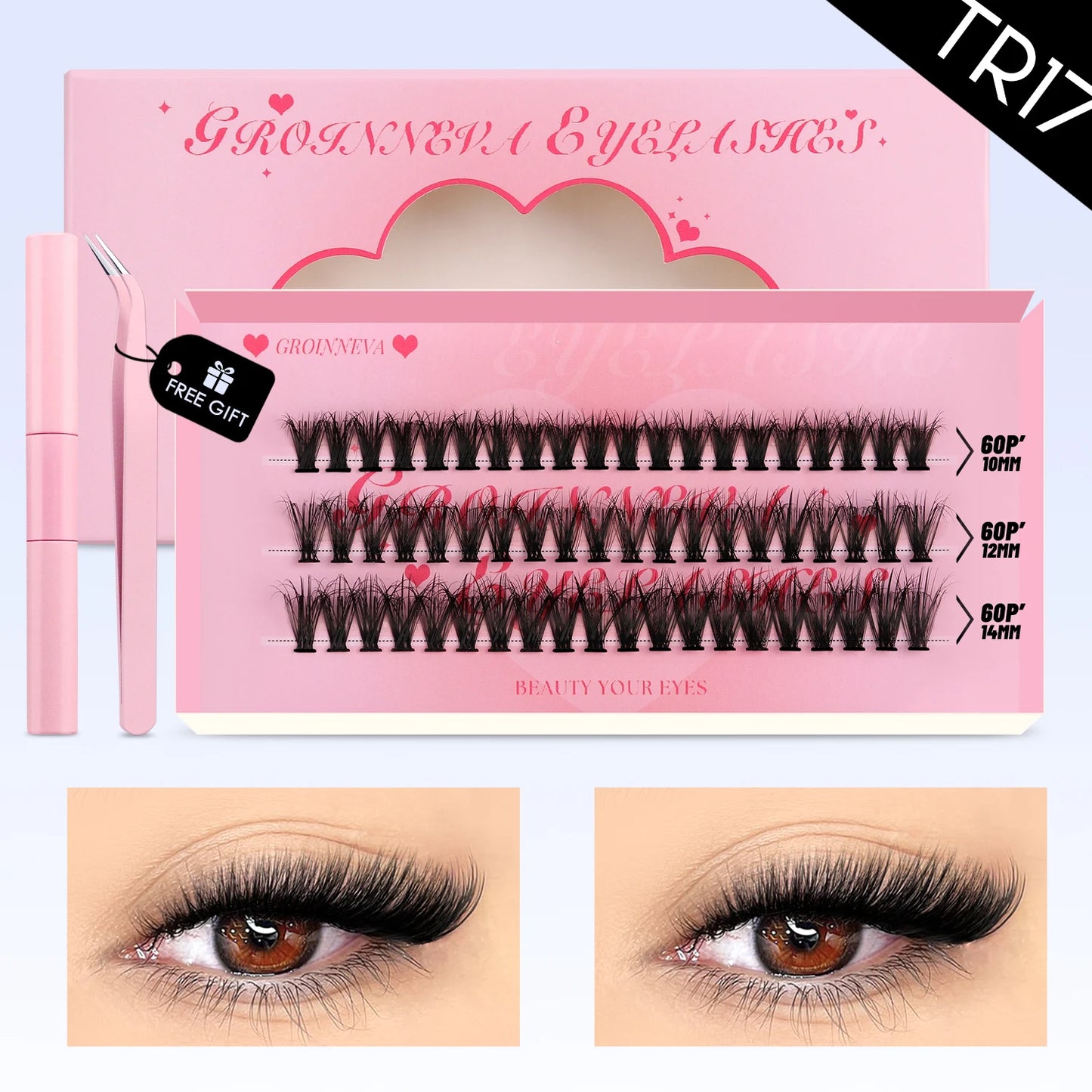 DIY Lash Clusters Set Mixed Tray Lashes Kit Fluffy Individual Lashes Extension with Lash Bond and Seal At Home Makeup