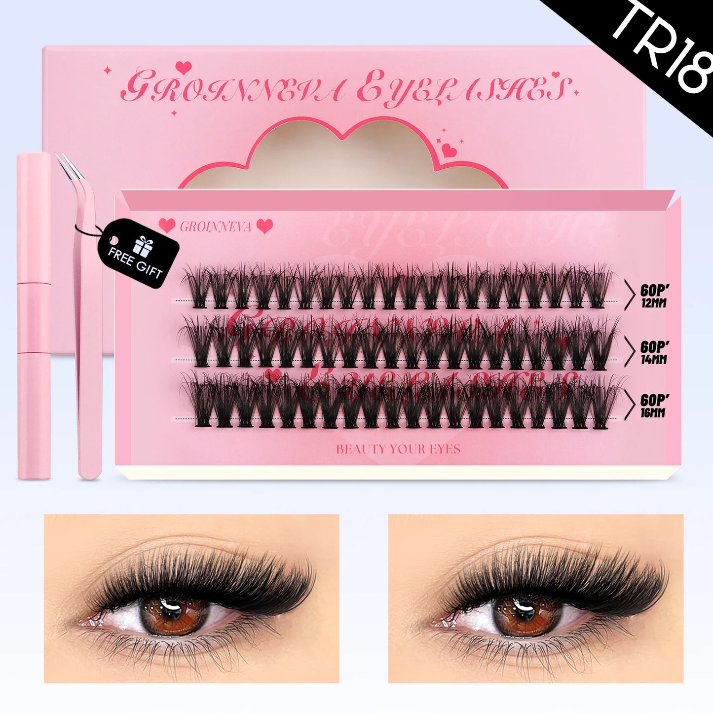 DIY Lash Clusters Set Mixed Tray Lashes Kit Fluffy Individual Lashes Extension with Lash Bond and Seal At Home Makeup