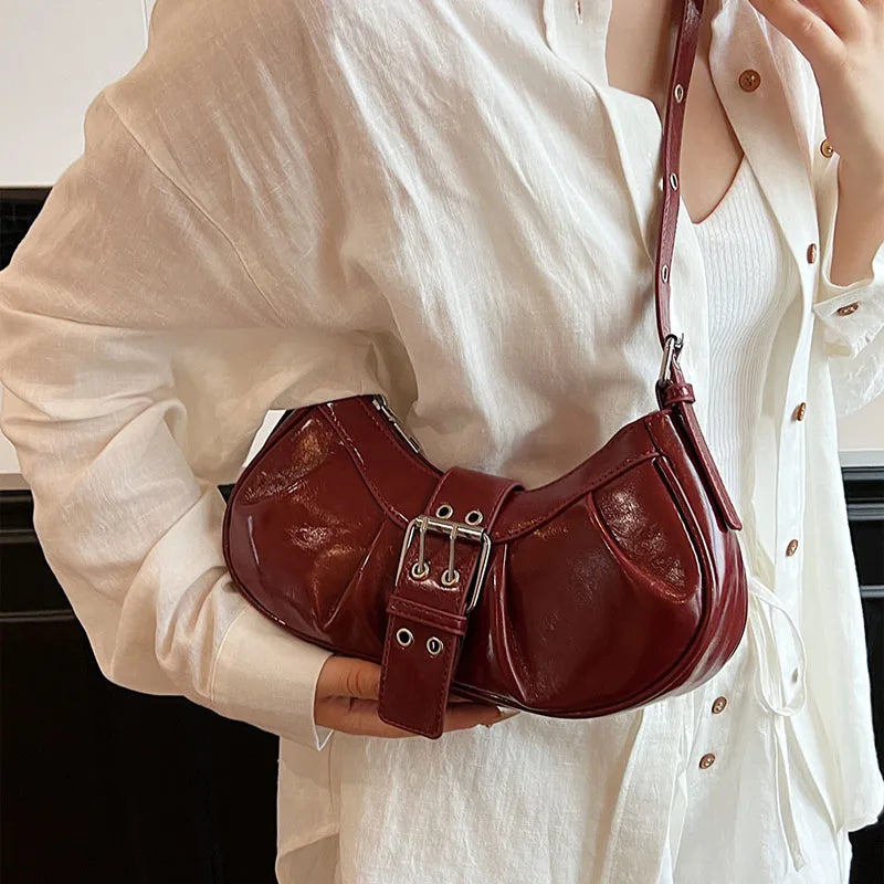 Leather Crossbody Bag for Women Clutch Purse with Adjustable Strap Hobo Bag Buckle Underarm Purse for Travel Work Shopping