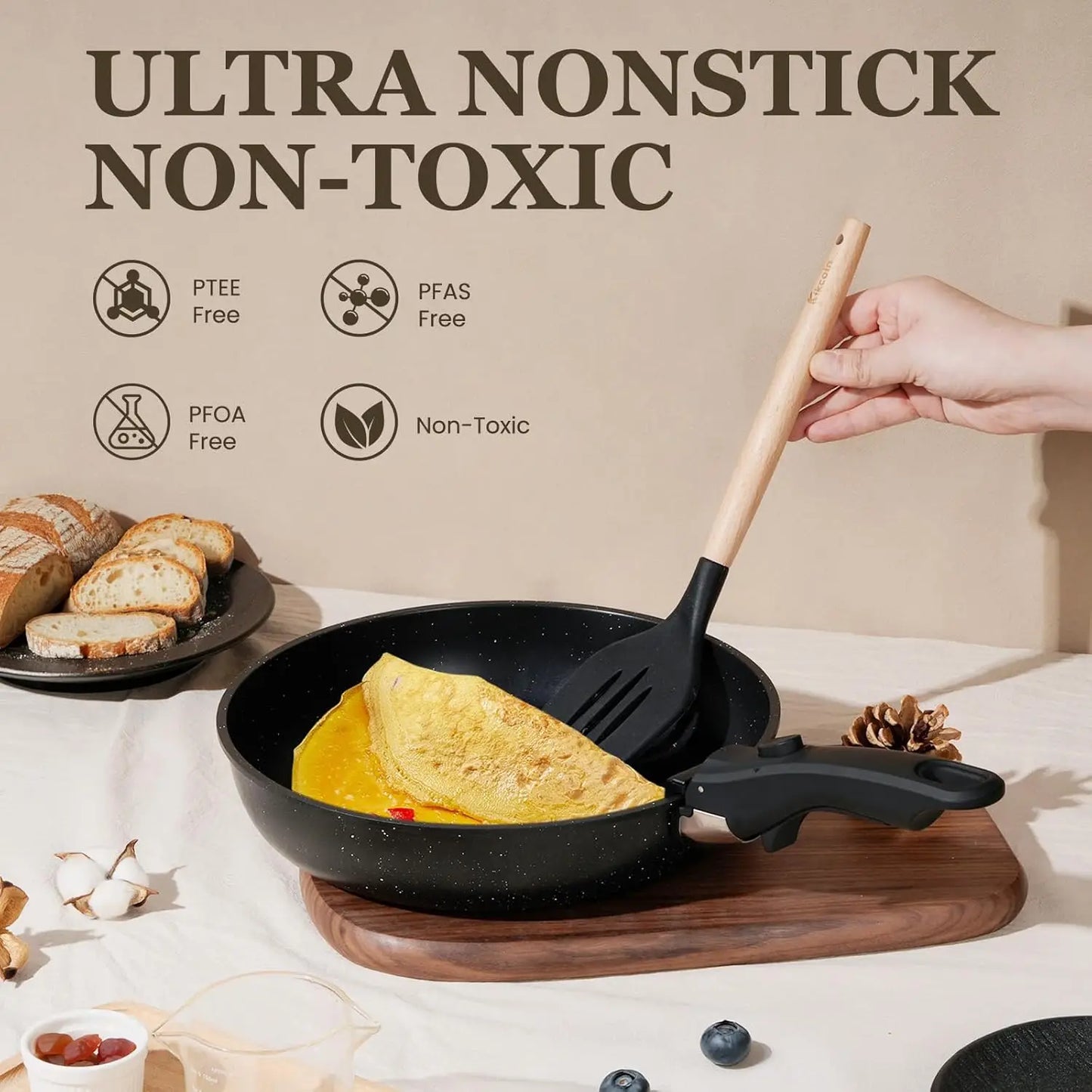 20 Pcs Pots and Pans Set Non Stick Detachable Cookware Sets Nonstick Non Toxic Induction RV Kitchen Cooking Set Dishwasher/Oven