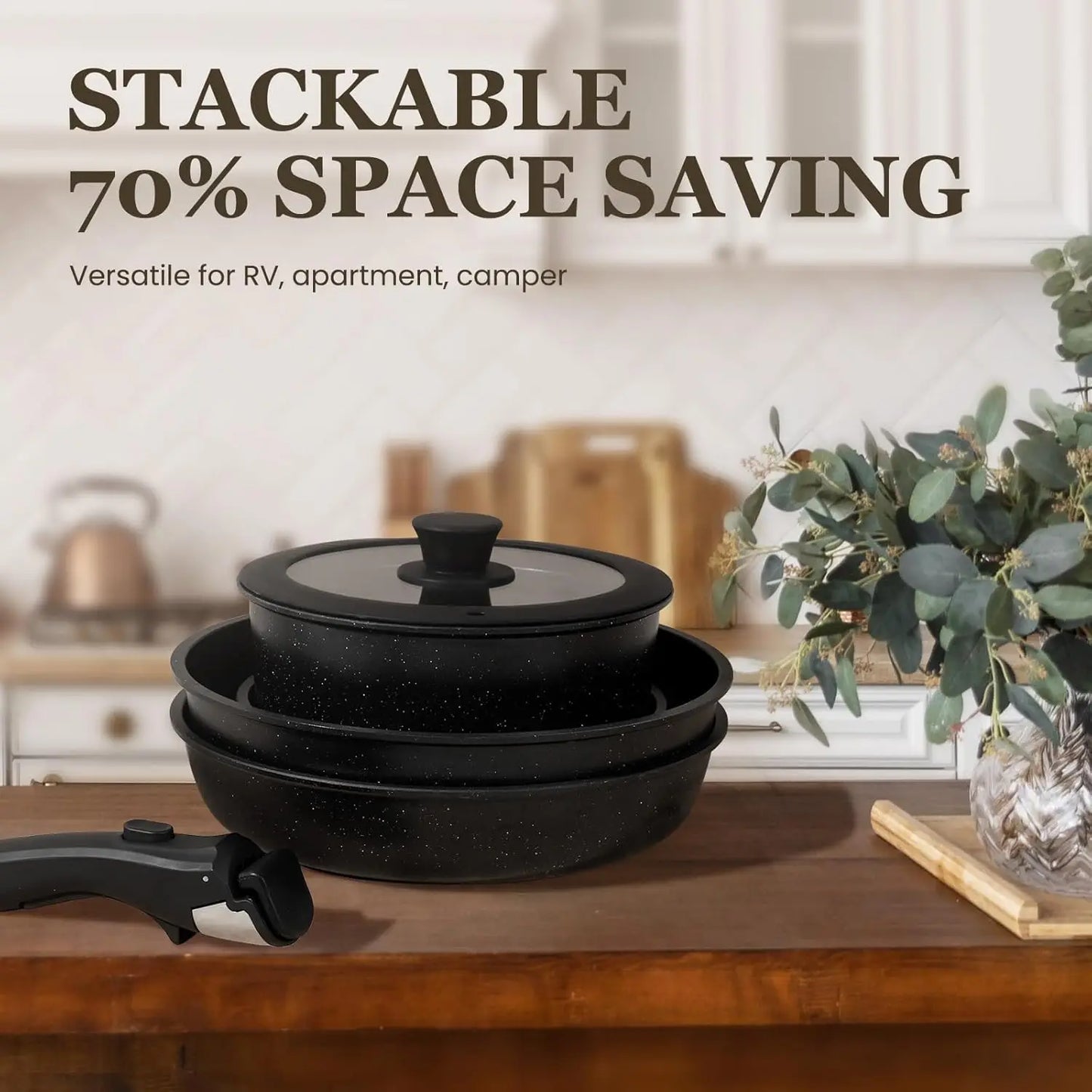 20 Pcs Pots and Pans Set Non Stick Detachable Cookware Sets Nonstick Non Toxic Induction RV Kitchen Cooking Set Dishwasher/Oven