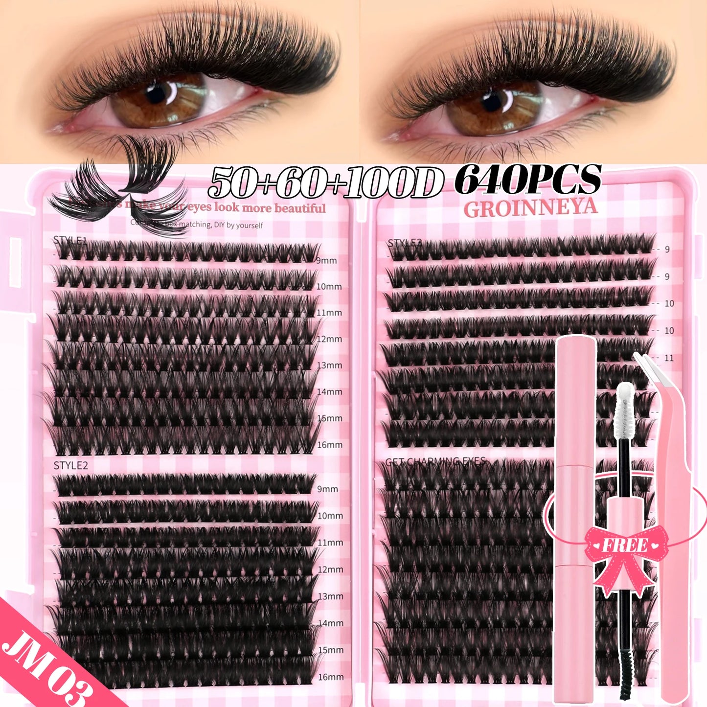 DIY Lash Clusters Set Mixed Tray Lashes Kit Fluffy Individual Lashes Extension with Lash Bond and Seal At Home Makeup