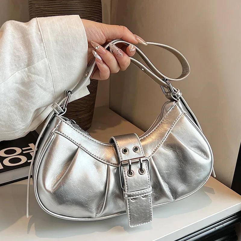 Leather Crossbody Bag for Women Clutch Purse with Adjustable Strap Hobo Bag Buckle Underarm Purse for Travel Work Shopping