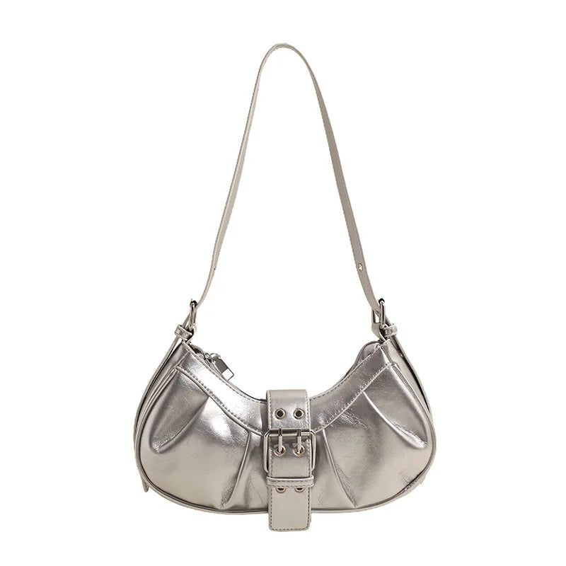 Leather Crossbody Bag for Women Clutch Purse with Adjustable Strap Hobo Bag Buckle Underarm Purse for Travel Work Shopping