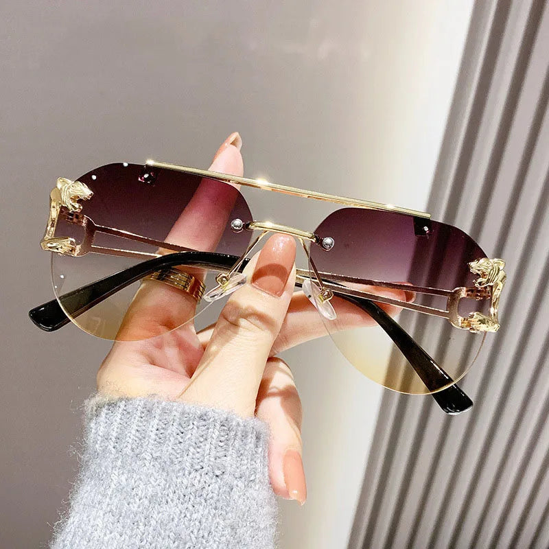 Rimless Sunglasses Women Trendy Luxe Fashion Sunglasses Vintage Glasses
