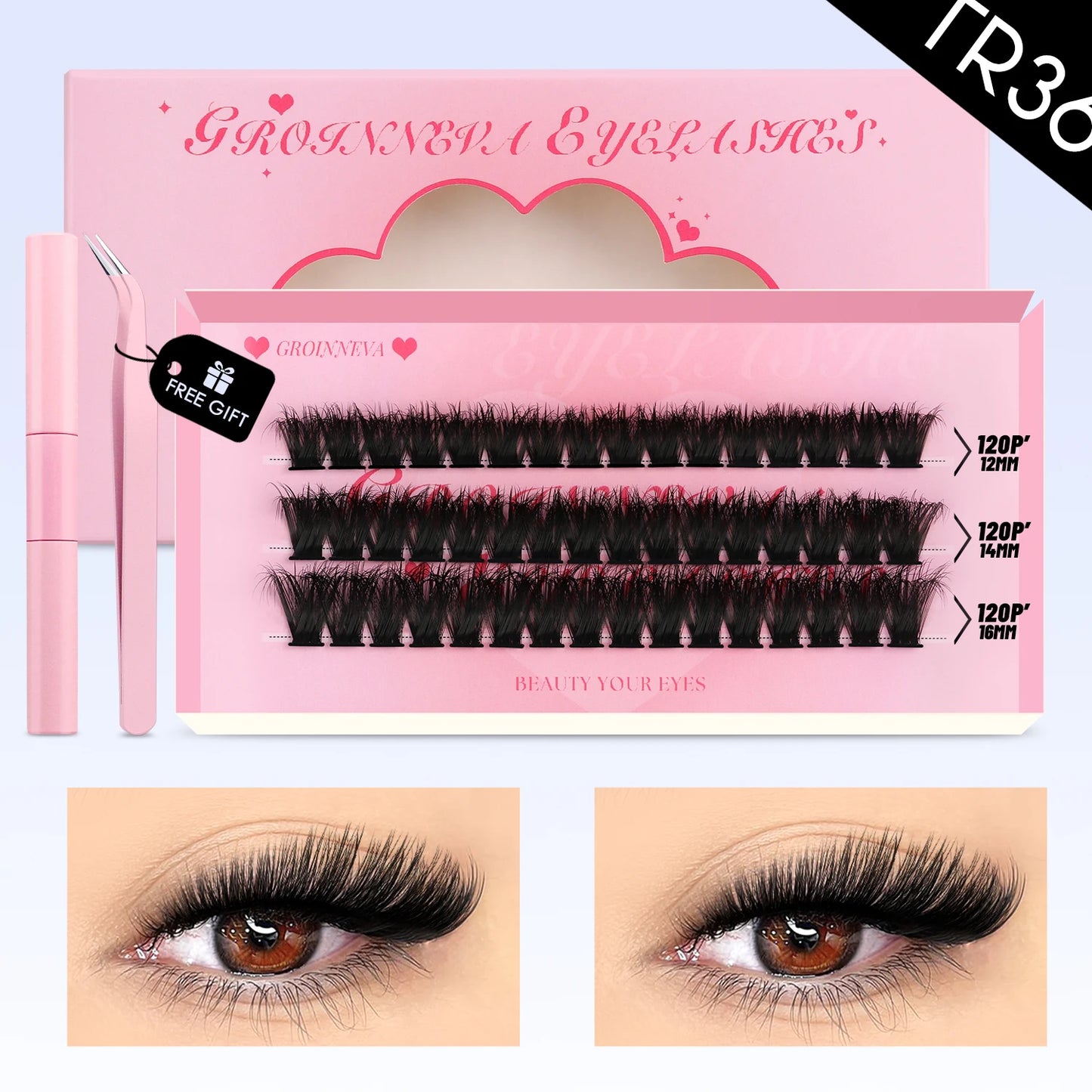 DIY Lash Clusters Set Mixed Tray Lashes Kit Fluffy Individual Lashes Extension with Lash Bond and Seal At Home Makeup