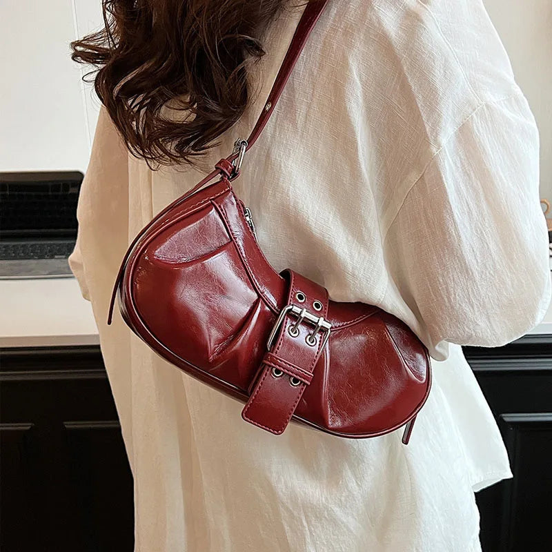 Leather Crossbody Bag for Women Clutch Purse with Adjustable Strap Hobo Bag Buckle Underarm Purse for Travel Work Shopping