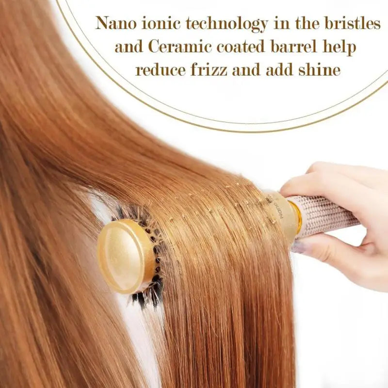 Golden Ceramic Pig Hair Comb: Aluminum Tube Thermal Conductive Curling Tool for Hair Styling/Scalp Massage