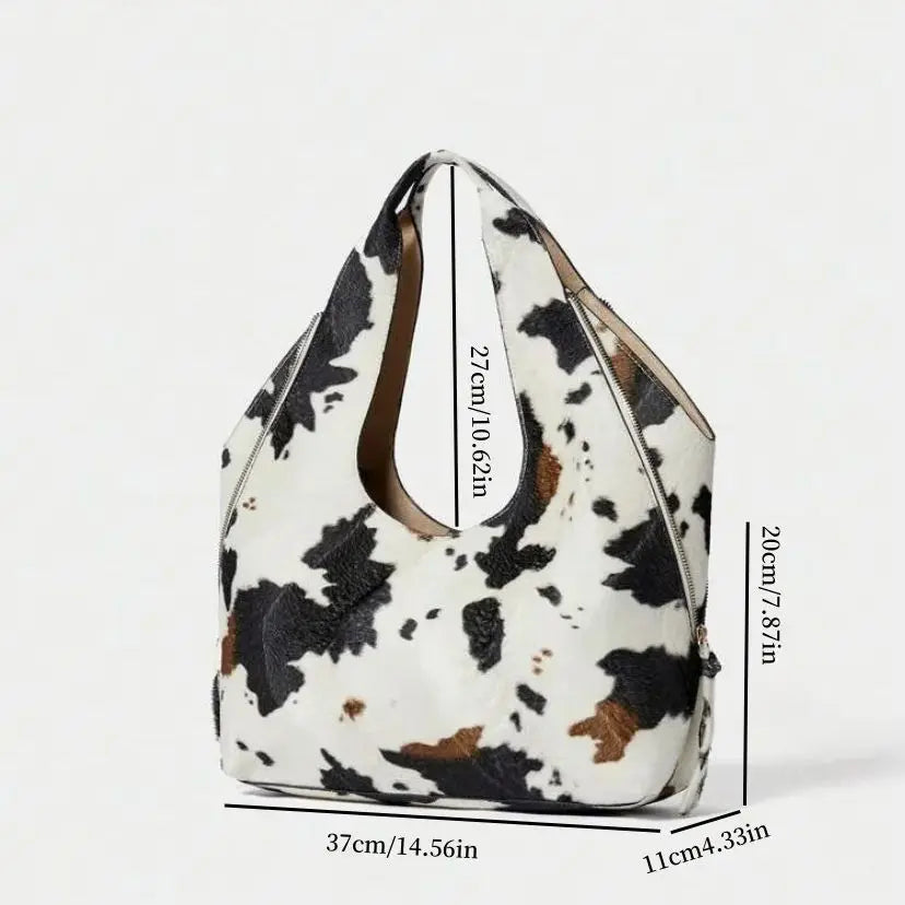 Women's Simple Fashion Casual Tote Bag, Cow Print Shoulder Bag, Spacious Designer Satchel,Leopard Print Handbag for Everyday Use