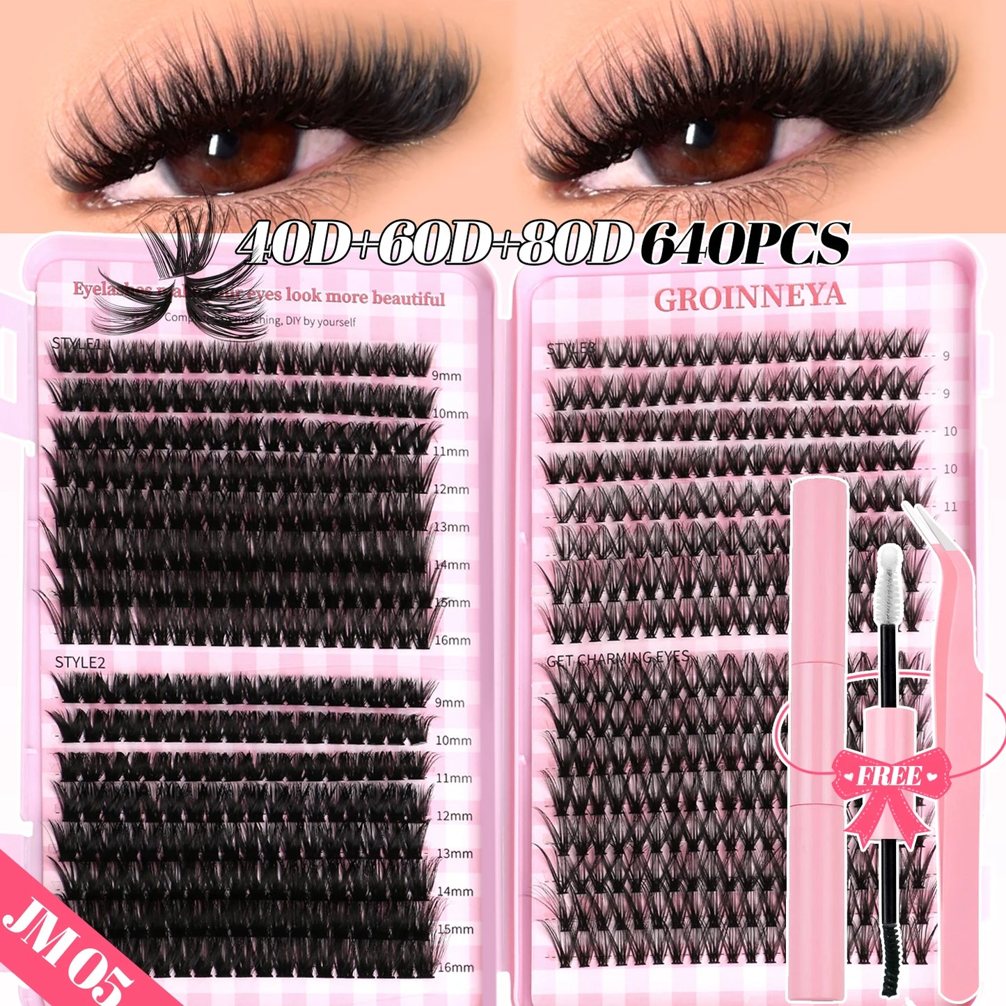 DIY Lash Clusters Set Mixed Tray Lashes Kit Fluffy Individual Lashes Extension with Lash Bond and Seal At Home Makeup