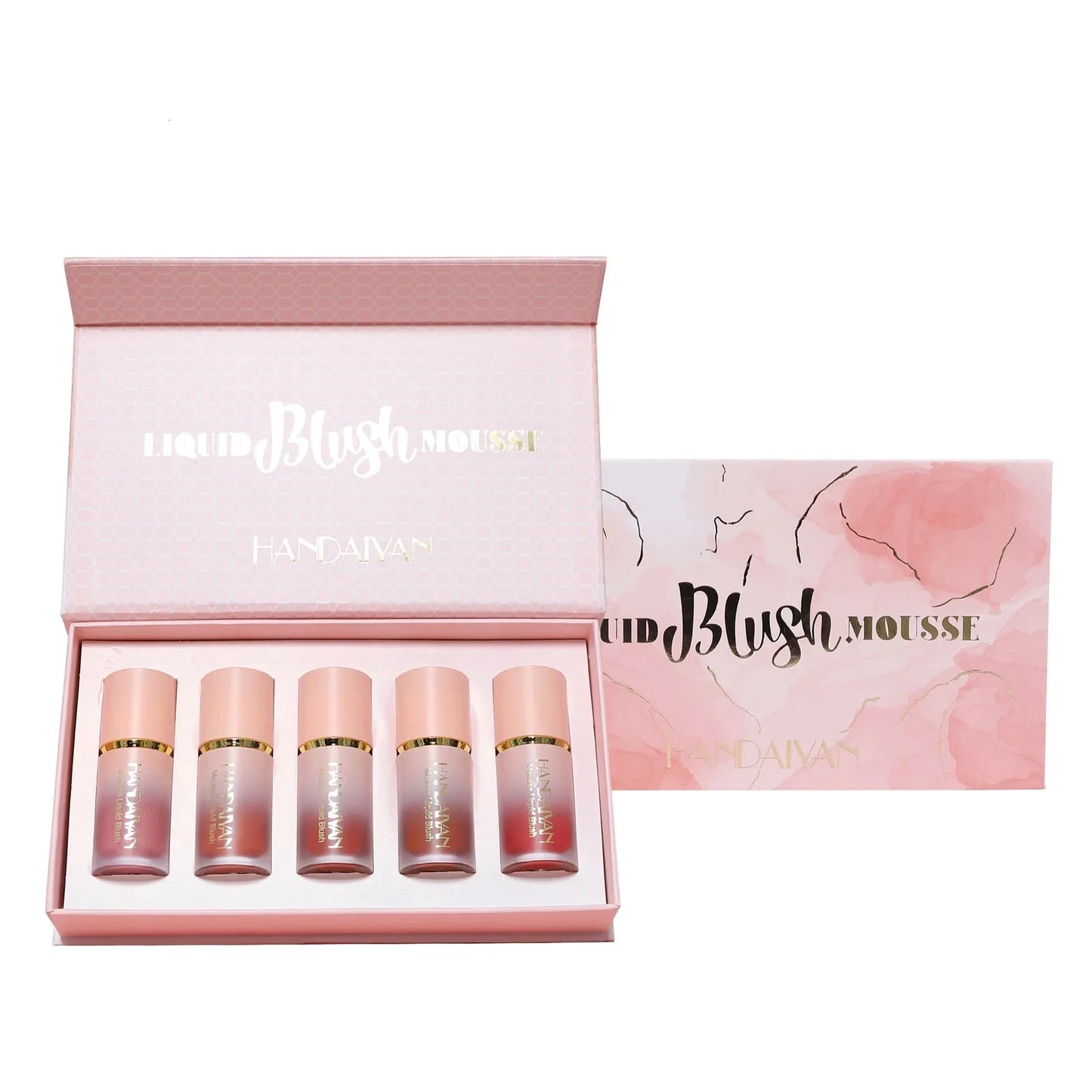 Liquid Blush Set with Sponge Tip Easy to Wear High Pigment Long Lasting Makeup Blusher For Cheek And Lip Gift Box Kit