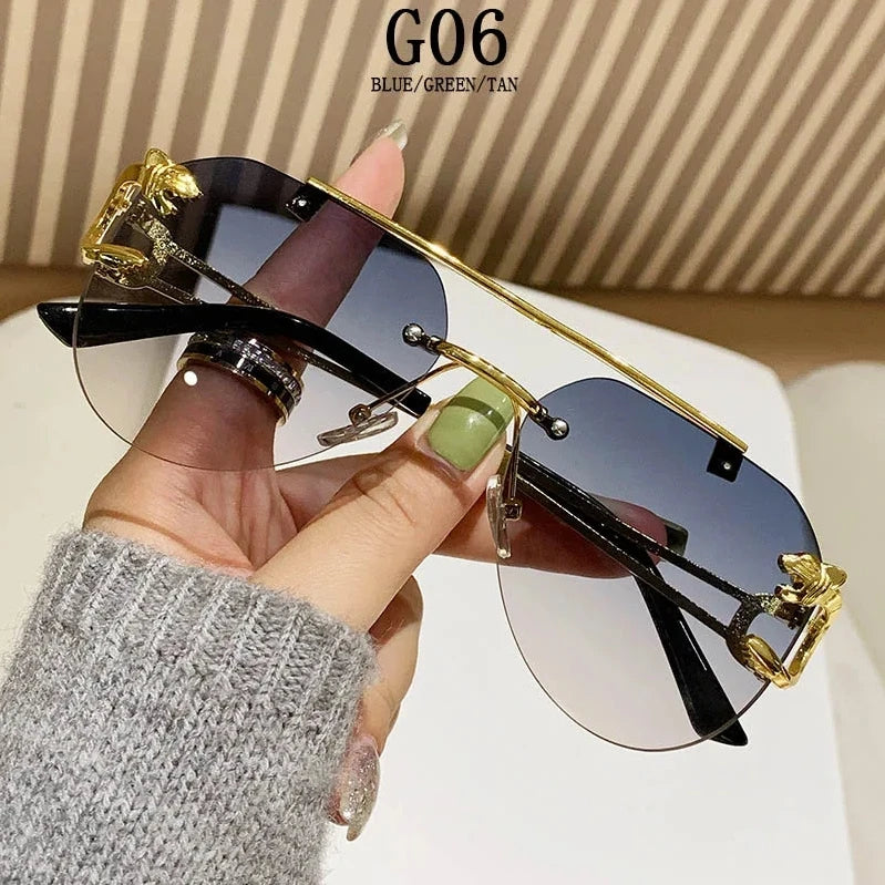 Rimless Sunglasses Women Trendy Luxe Fashion Sunglasses Vintage Glasses