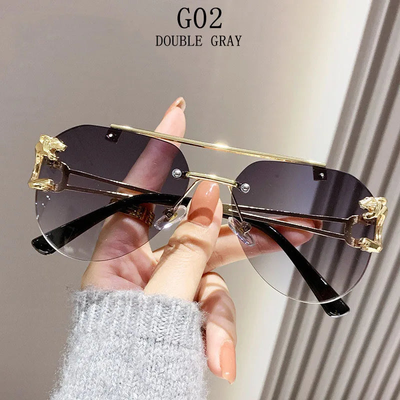 Rimless Sunglasses Women Trendy Luxe Fashion Sunglasses Vintage Glasses