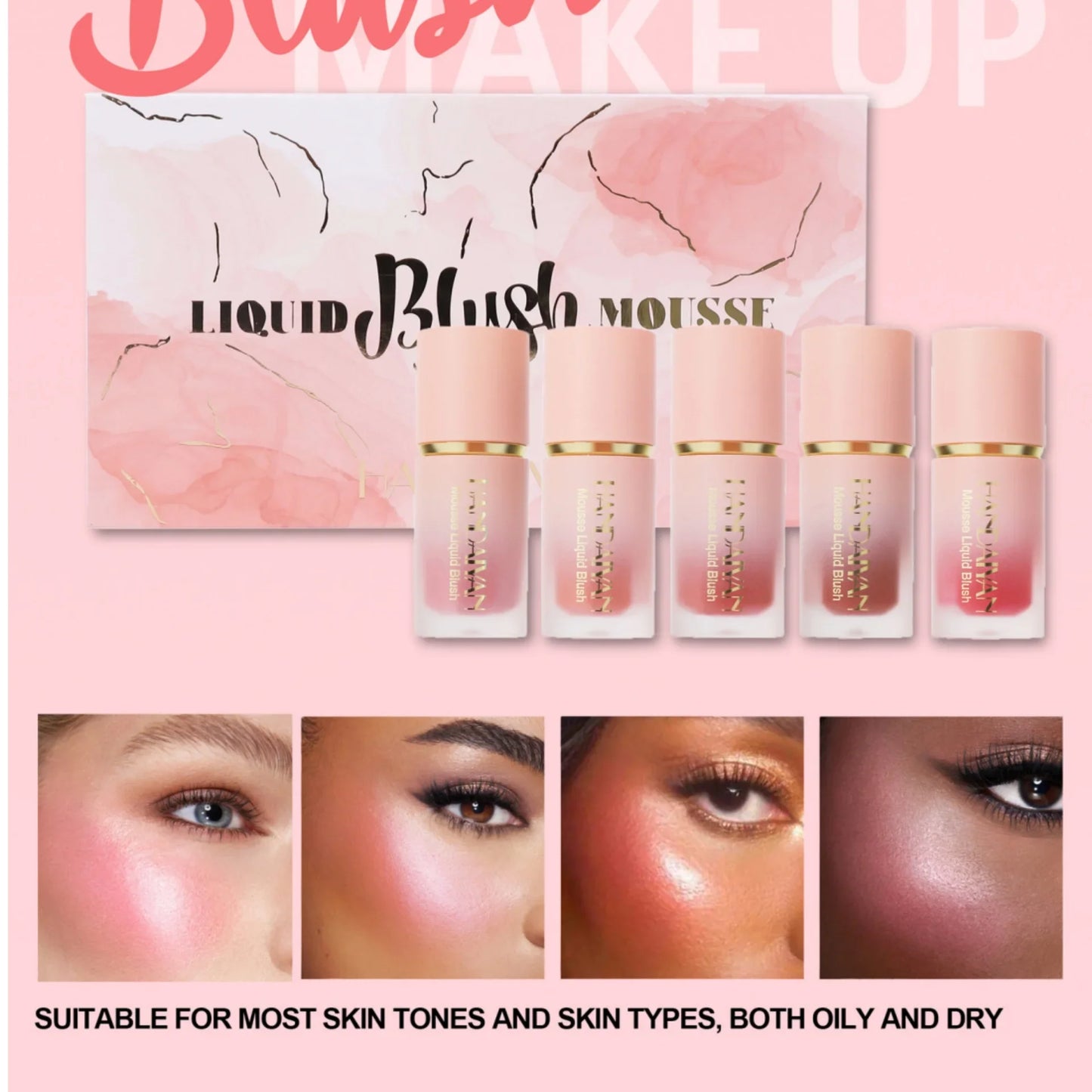 Liquid Blush Set with Sponge Tip Easy to Wear High Pigment Long Lasting Makeup Blusher For Cheek And Lip Gift Box Kit