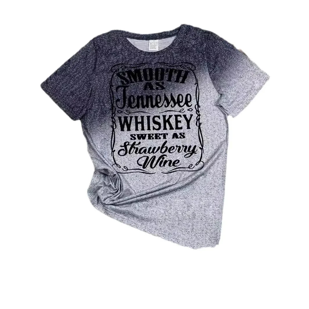 Vintage Letter Print Round Neck Loose-Fit Short Sleeves T-Shirt Top Women's Polyester Crew Neck T-Shirt