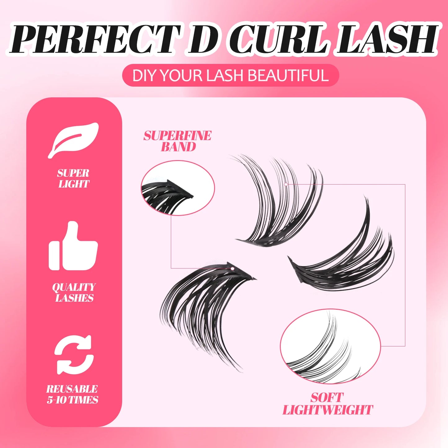 DIY Lash Clusters Set Mixed Tray Lashes Kit Fluffy Individual Lashes Extension with Lash Bond and Seal At Home Makeup