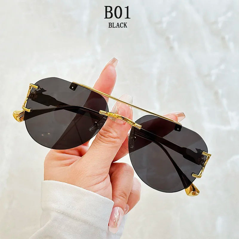 Rimless Sunglasses Women Trendy Luxe Fashion Sunglasses Vintage Glasses