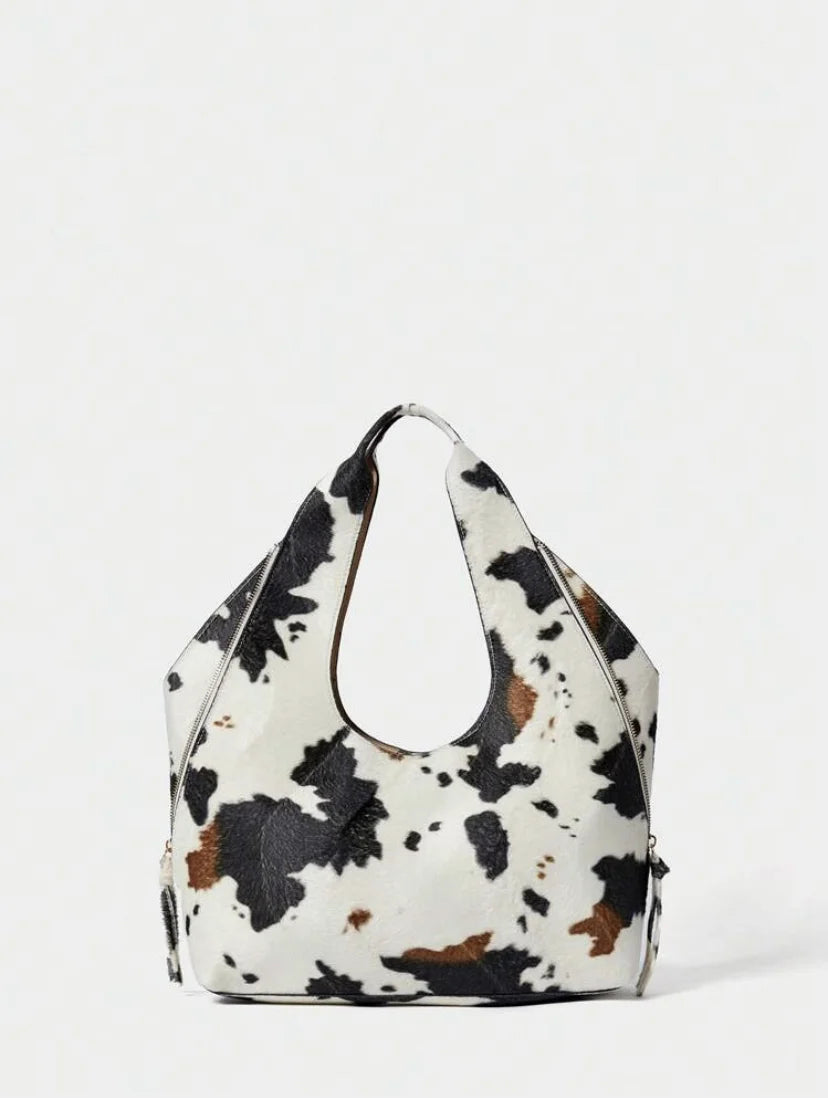 Women's Simple Fashion Casual Tote Bag, Cow Print Shoulder Bag, Spacious Designer Satchel,Leopard Print Handbag for Everyday Use