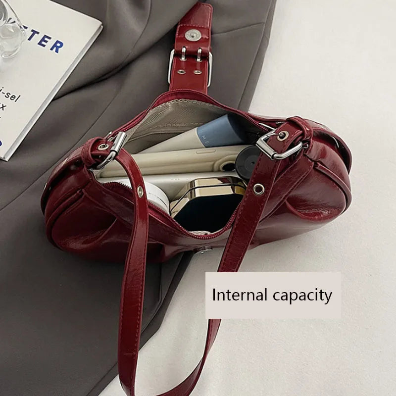 Leather Crossbody Bag for Women Clutch Purse with Adjustable Strap Hobo Bag Buckle Underarm Purse for Travel Work Shopping