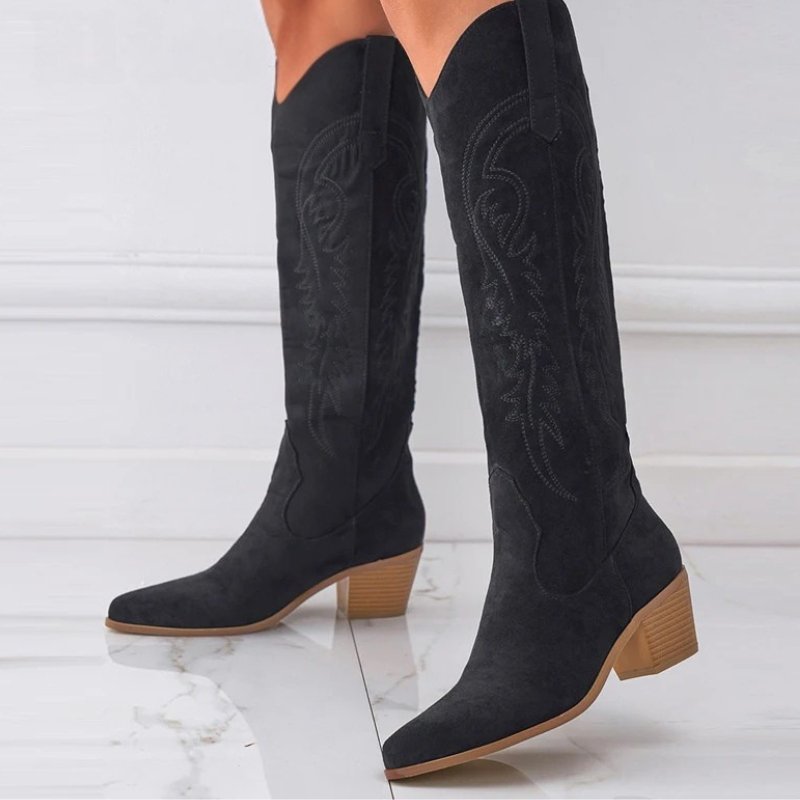 Retro Spring Winter Knee High Boots Women Comfy Walking Fashion Pointed Toe Female Western Cowboy Boot High Heel