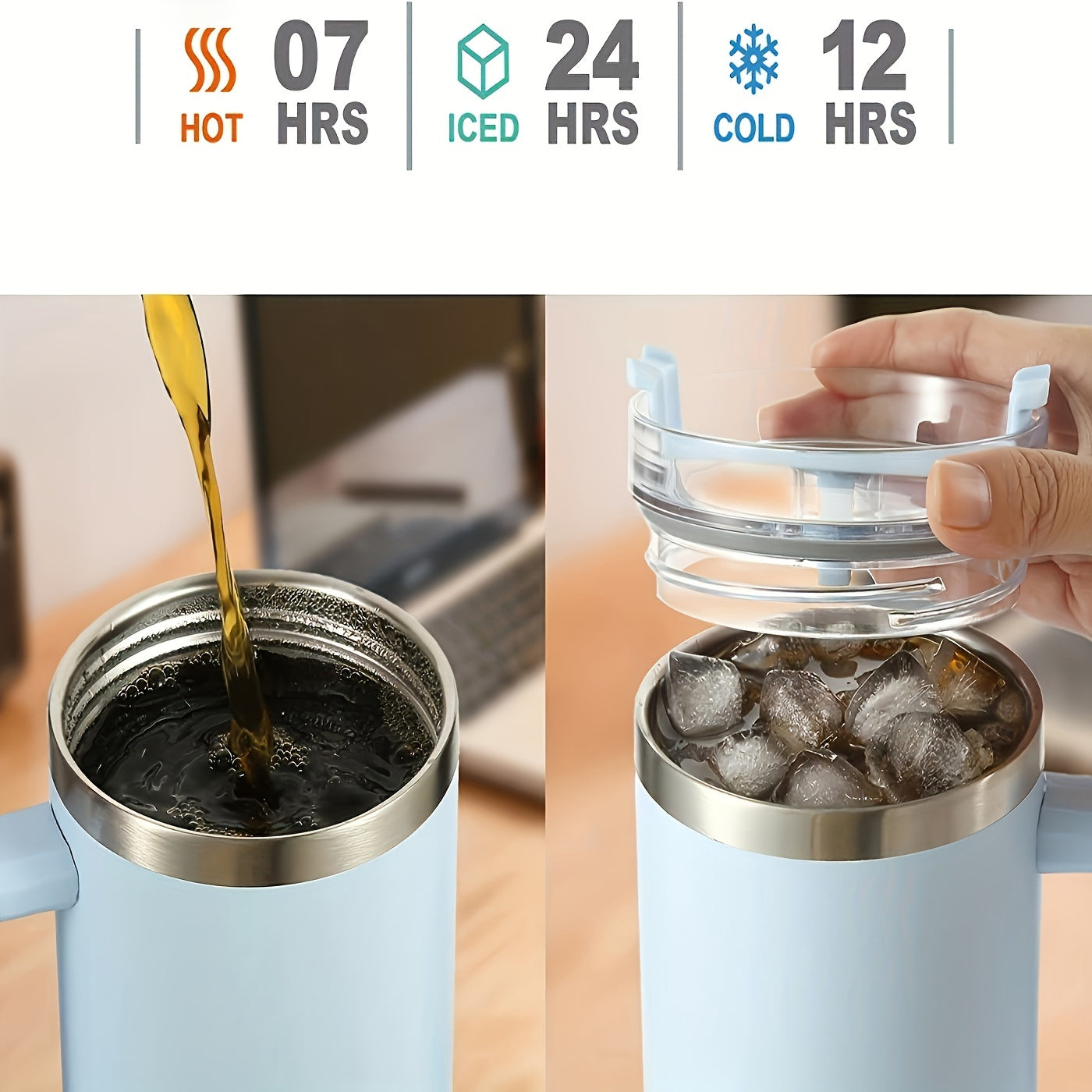 Stainless Steel Insulated Tumbler – Double-Walled Flask with Handle & Straw for Hot and Cold Drinks