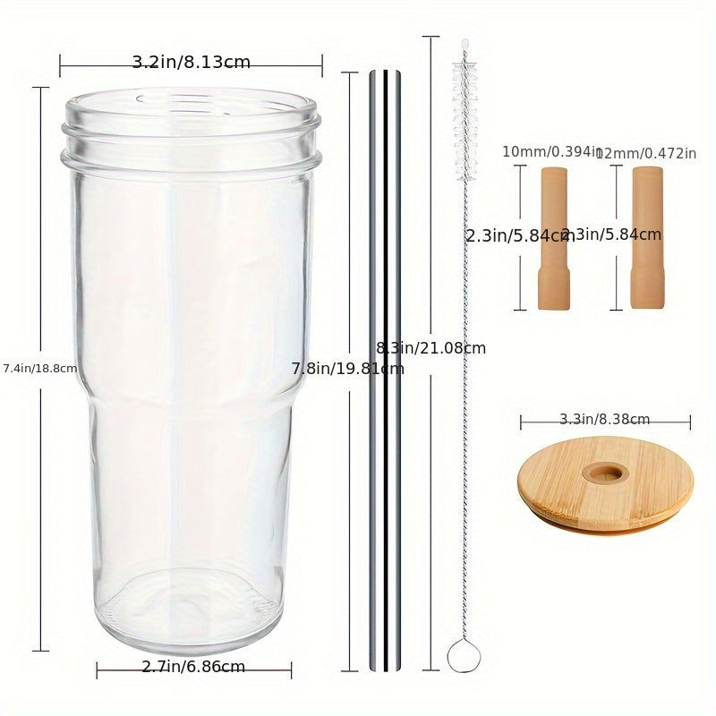 24oz Mason Jar Glass Cups with Bamboo Lids & Straws – 2 Pack Reusable Smoothie & Iced Coffee Cups