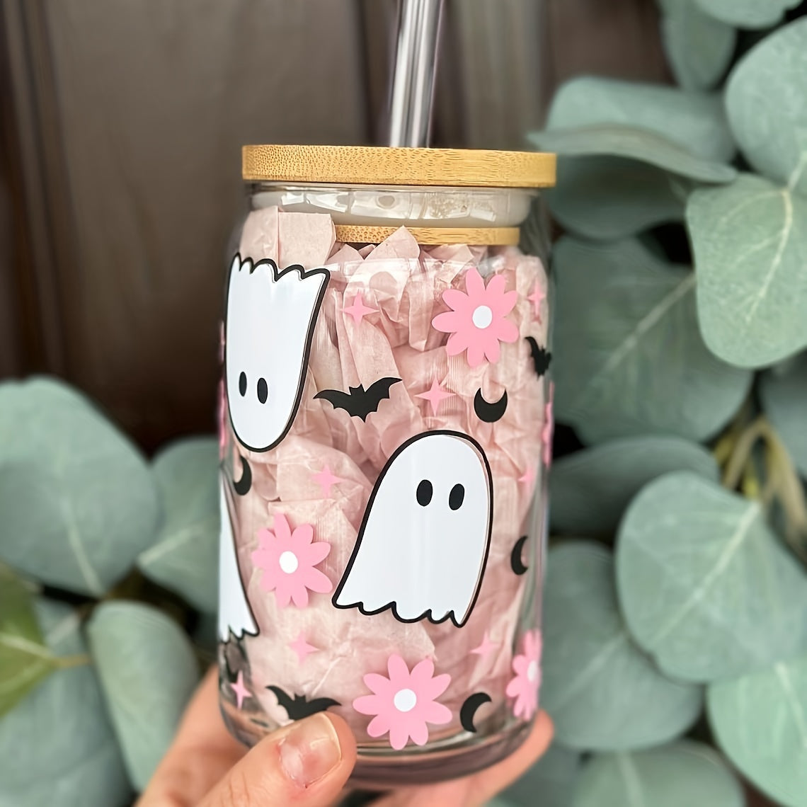 1/4pc, Cute Halloween Ghost Drinking Glass With Lid And Straw - 18oz/550ml Can Shaped Cup For Beer, Juice, Milk, Iced Coffee - Perfect For Halloween Decor And Summer Drinkware