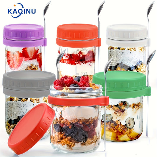 Overnight Oats Containers with Lid and Spoon, 16 oz & 10 oz Glass Mason Overnight Oats Jars, 3 Large & 3 Small Family Sharing, Airtight Jars for Salad, Cereal, Fruit (6 Pack)