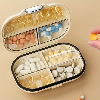 Portable sealed seven-compartment pill storage box, can record time divided into large and small two models. Can be used as fish oil, vitamins, pills storage box. Travel Pill Box