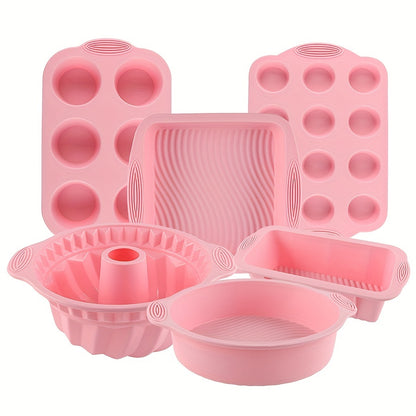 6pcs, Nonstick Silicone Bakeware Set, Cake Pan, Muffin Pan, Bundt Pan, Loaf Pan, Heat Resistant Bread Molds, Baking Tools, Kitchen Gadgets, Kitchen Accessories