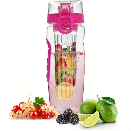 Fruit Infused Water Bottle 32OZ Fruit Juice Shaker Sport with Flip Top Non-Slip Handle for Office, Home Sports, Running, Walking, Hiking