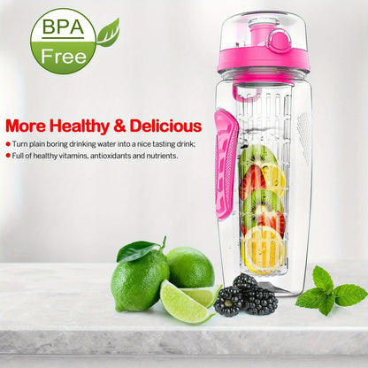 Fruit Infused Water Bottle 32OZ Fruit Juice Shaker Sport with Flip Top Non-Slip Handle for Office, Home Sports, Running, Walking, Hiking