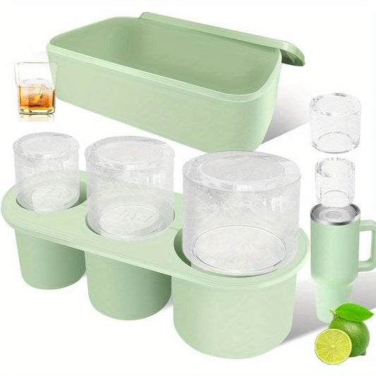 Ice Cube Tray for Stanley Cup: 30-40 Oz Tumbler Ice Mold Silicone - Hollow Cylinder Ice Maker Freezer with Lid and Bin for Water Bottle Whiskey Cocktail Coffee Juice