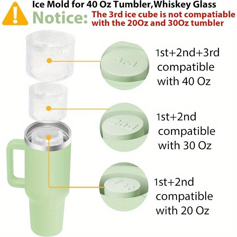 Ice Cube Tray for Stanley Cup: 30-40 Oz Tumbler Ice Mold Silicone - Hollow Cylinder Ice Maker Freezer with Lid and Bin for Water Bottle Whiskey Cocktail Coffee Juice