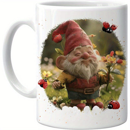1-Pack Gnome Mug - Gnome With Coffee Mug - Gnome Lover Gifts - Gifts For Men Women - Birthday Christmas Gifts - 11oz White Ceramic Coffee Tea Cup/Sports Cup/Sports Cup